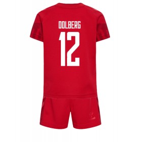 Baby Fußballbekleidung Dänemark Kasper Dolberg #12 Heimtrikot WM 2022 Kurzarm (+ kurze hosen)